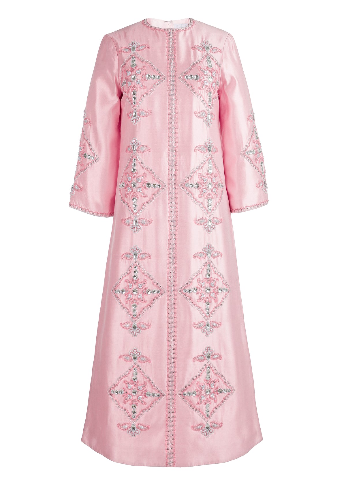 Beaded Clara Caftan in Pink Silk