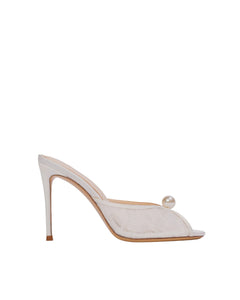 Sadie 100 Mule in Ivory Lace/Pearl Ornament