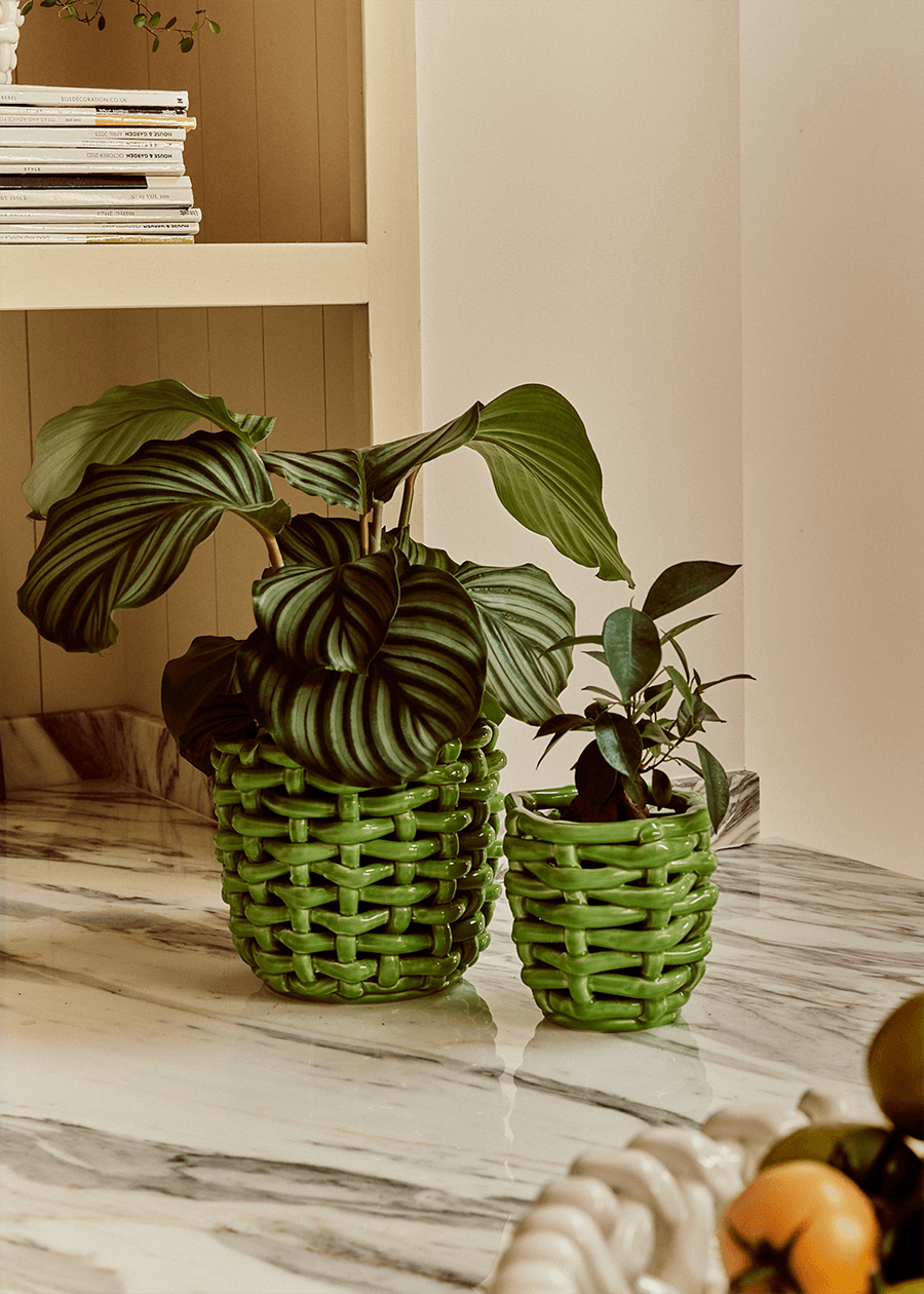 Small Apple Green Basketweave Planter