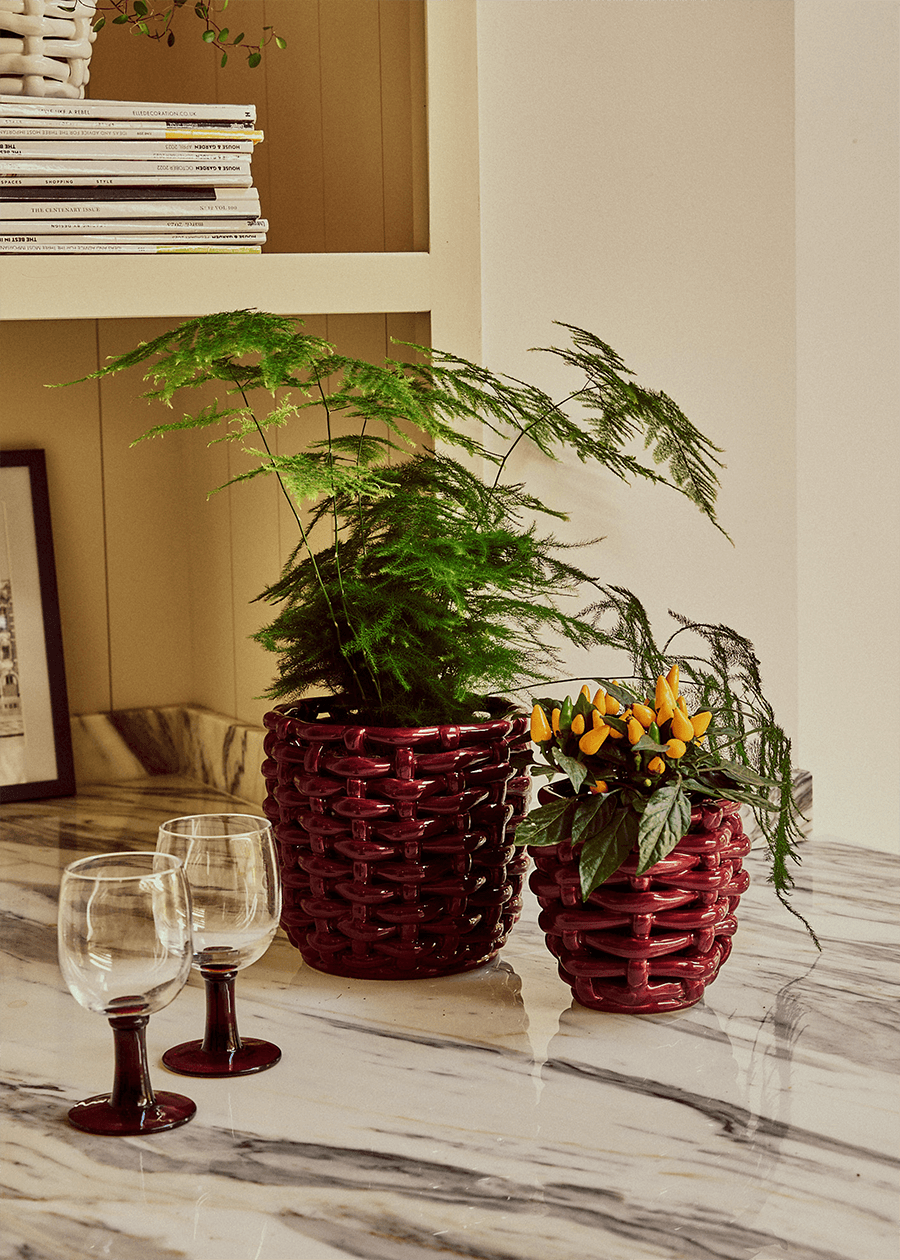 Small Burgundy Basketweave Planter
