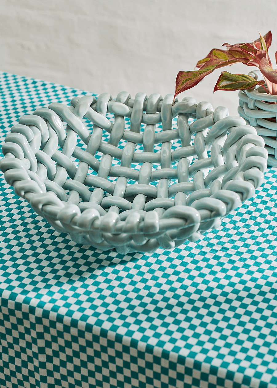 Large Sky Blue Basketweave Bowl