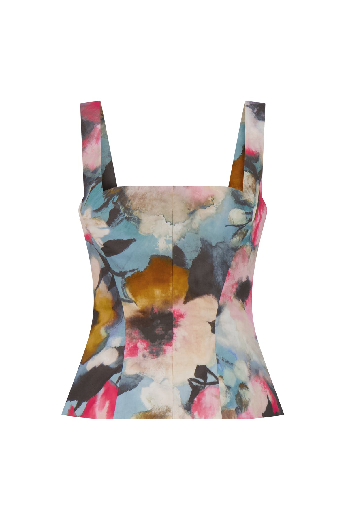 Floral Printed Cotton Scoop Neck Top in Mist Multi