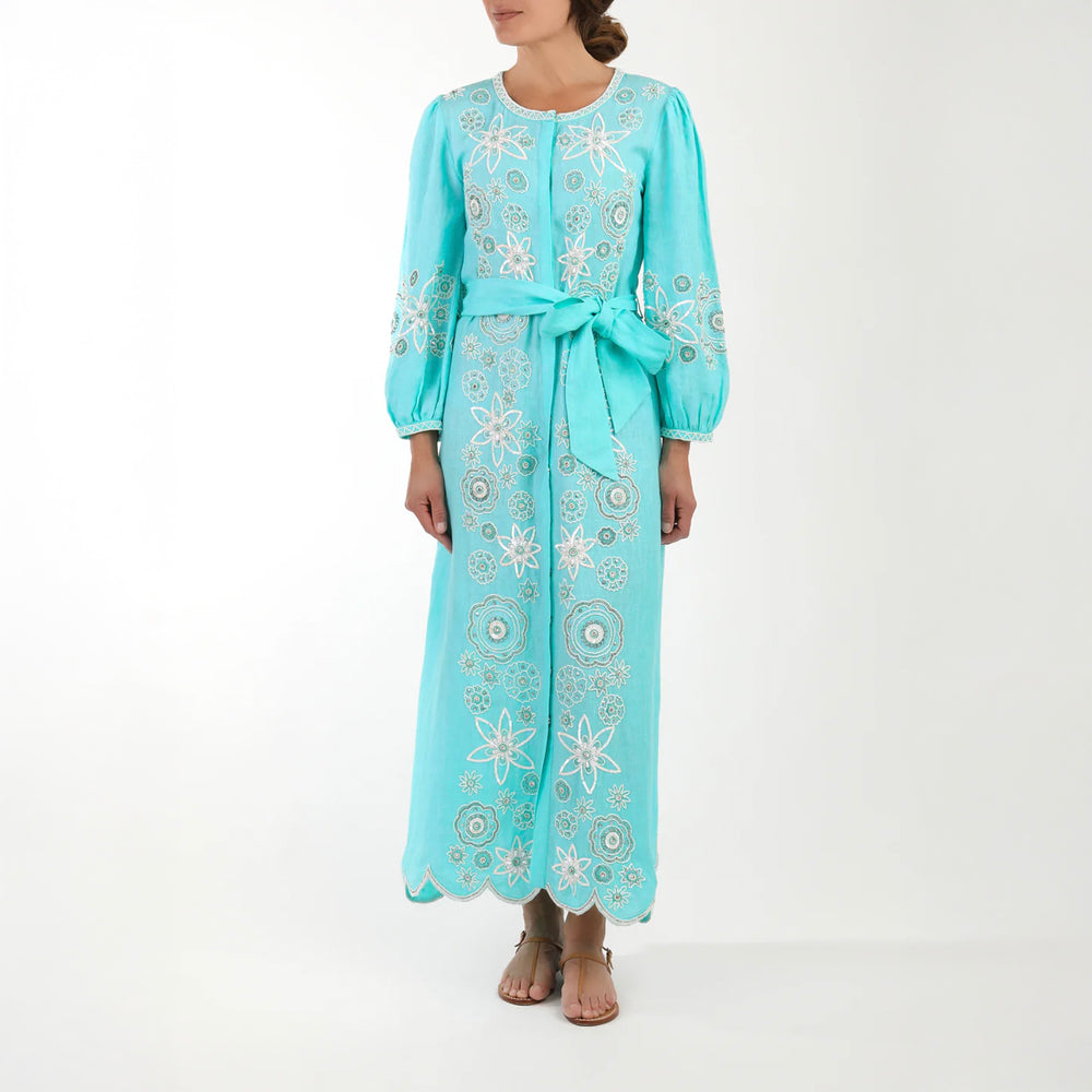 Beaded Paloma Midi Dress in Turquoise