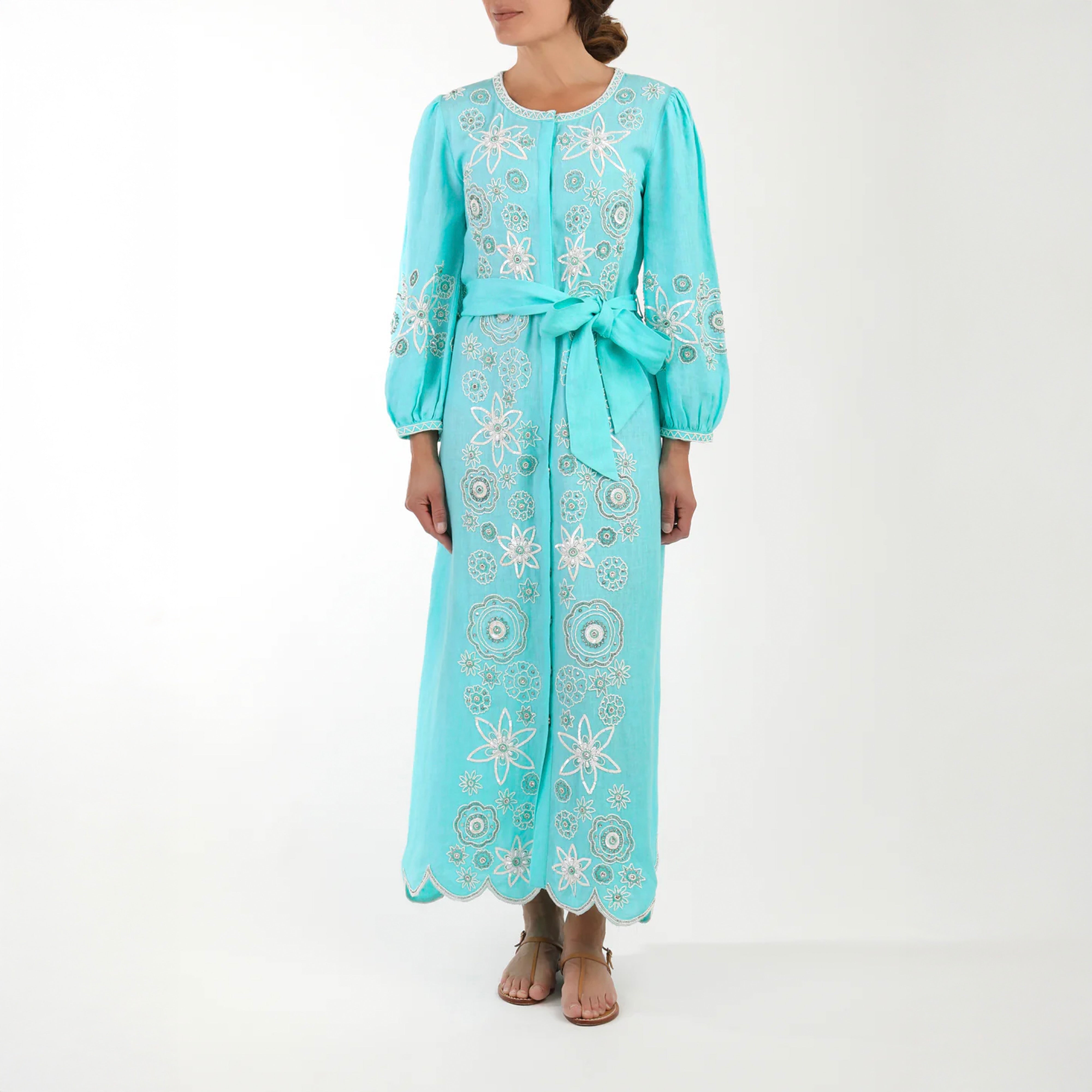 OTM Exclusive: Beaded Paloma Midi Dress in Turquoise