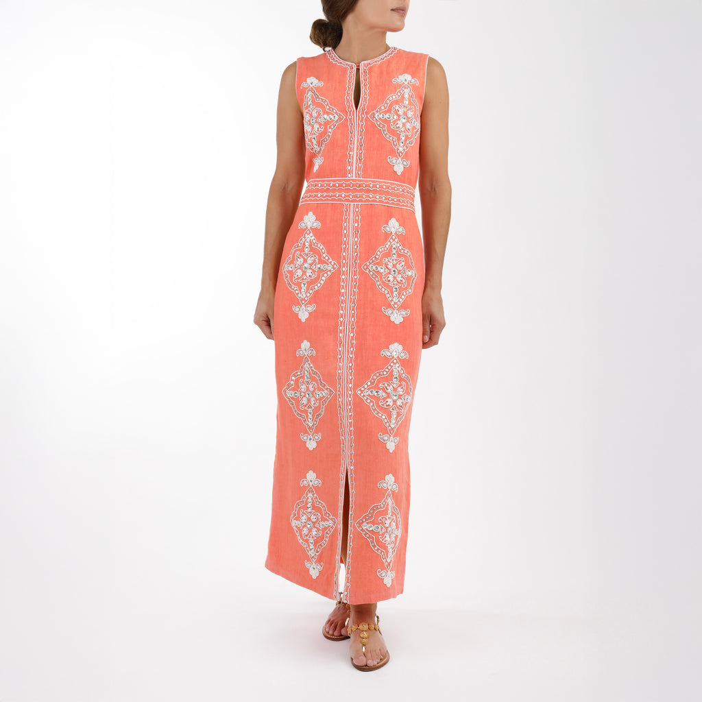 OTM Exclusive: Beaded Clara Dress in Coral