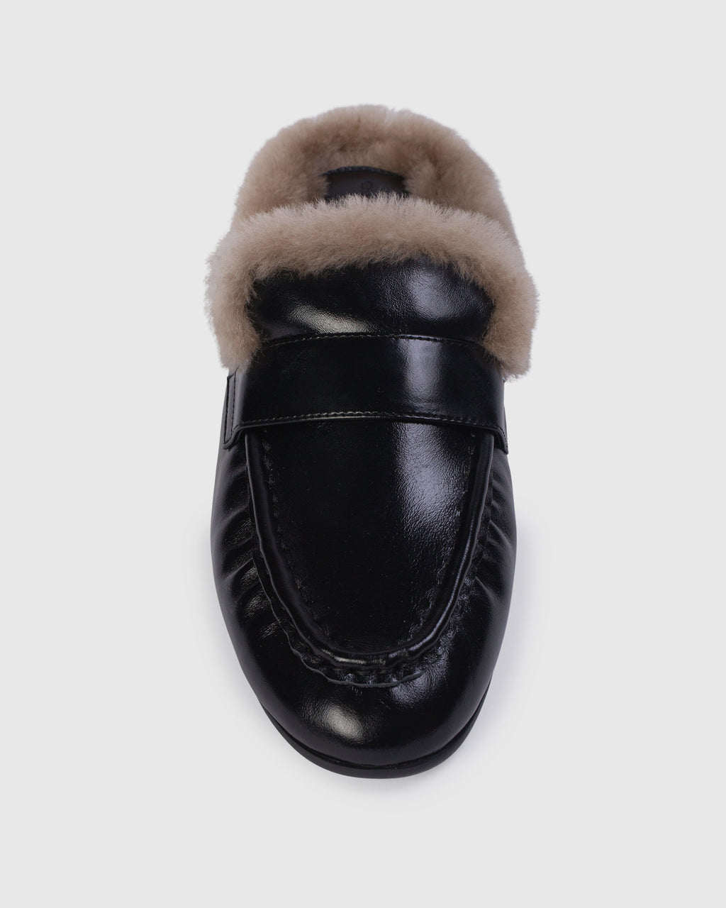 Theo Mule in Black Leather/Caramel Shearling