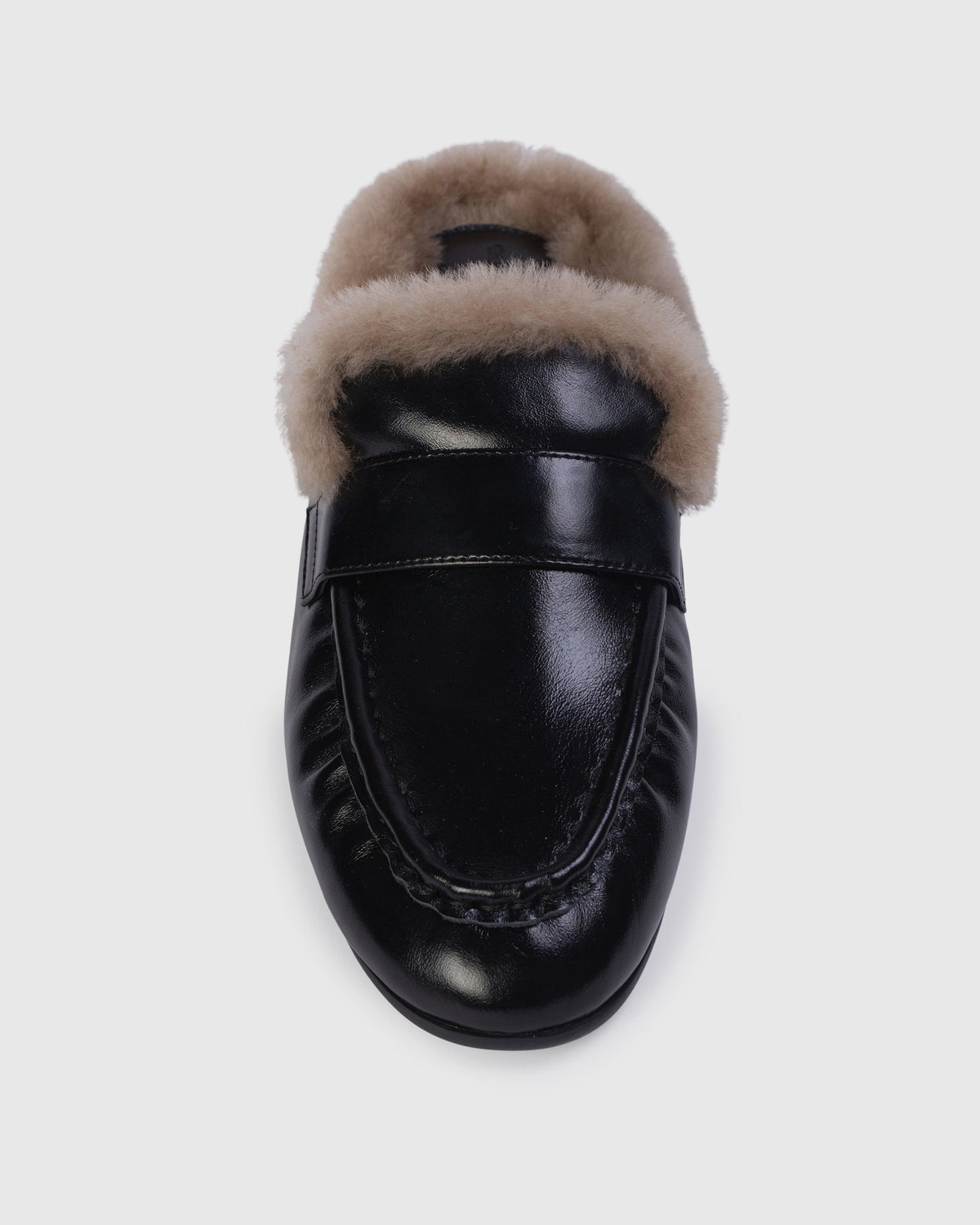 Theo Mule in Black Leather/Caramel Shearling