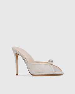Sadie 100 Mule in Ivory Lace/Pearl Ornament