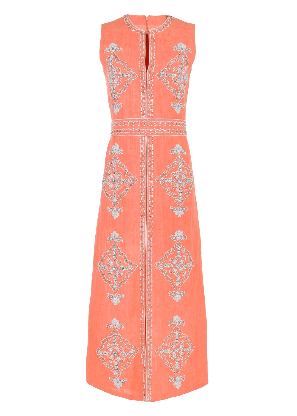 Beaded Clara Dress in Coral