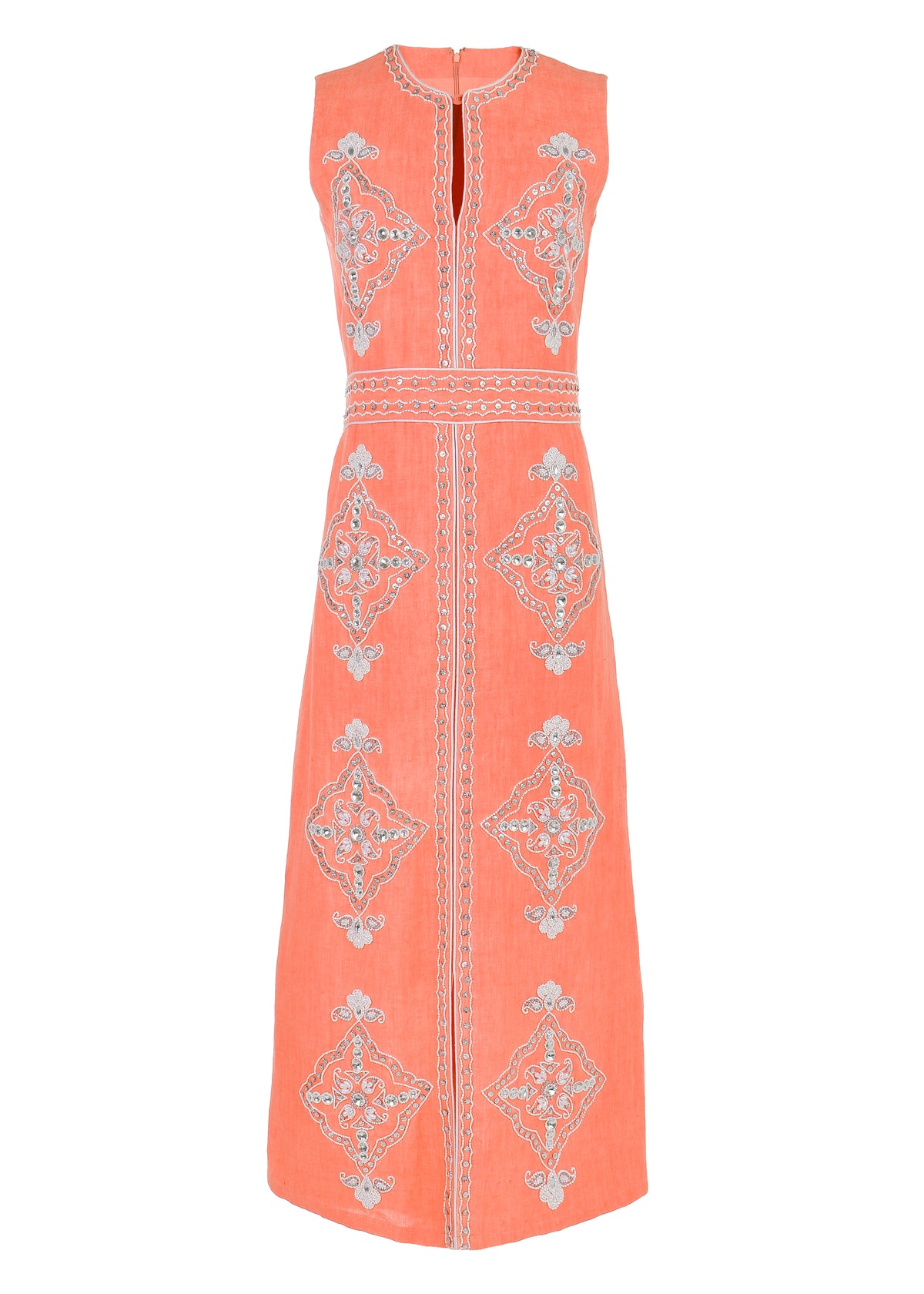 Beaded Clara Dress in Coral