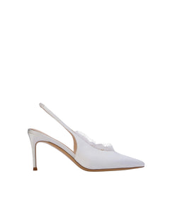 Royale 80 Pump in White Satin/White Lace Trim