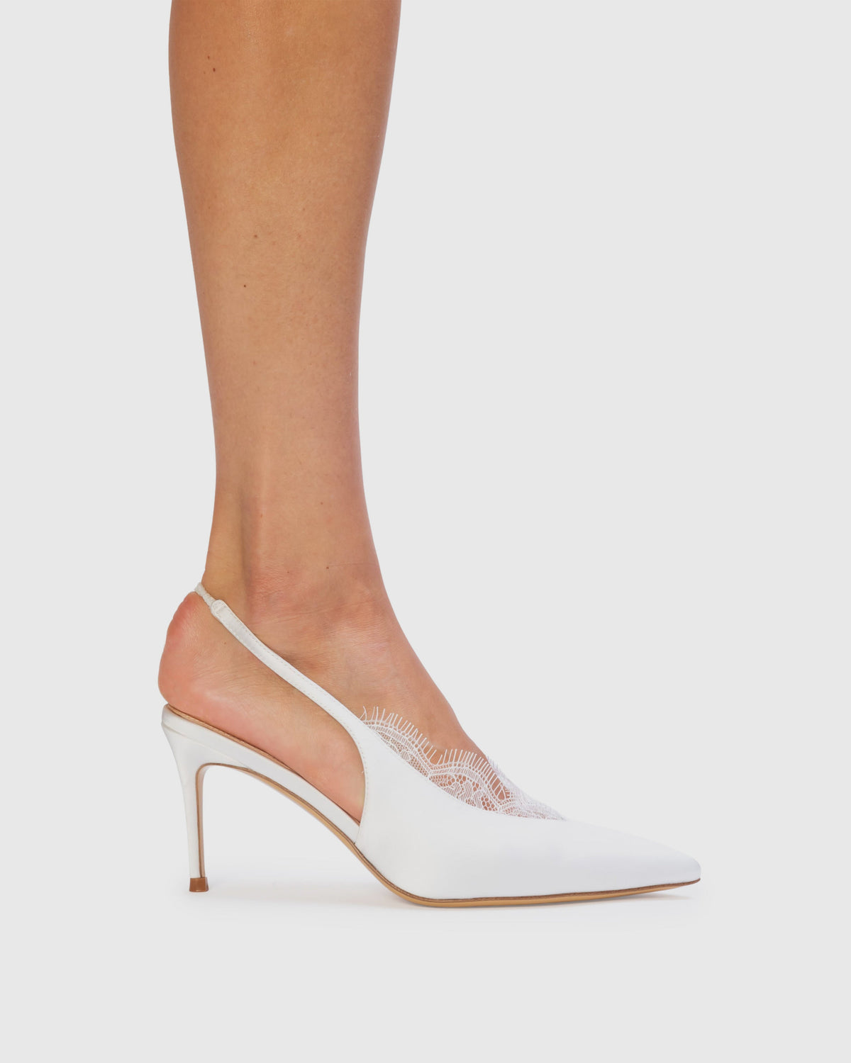 Royale 80 Pump in White Satin/White Lace Trim