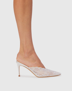 Ash 80 Mule in White Scalloped Paisley Lace