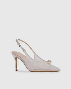 Reina 80 Pump in Ivory Lace/Pearl Ornament