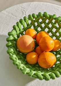 Large Apple Green Basketweave Bowl