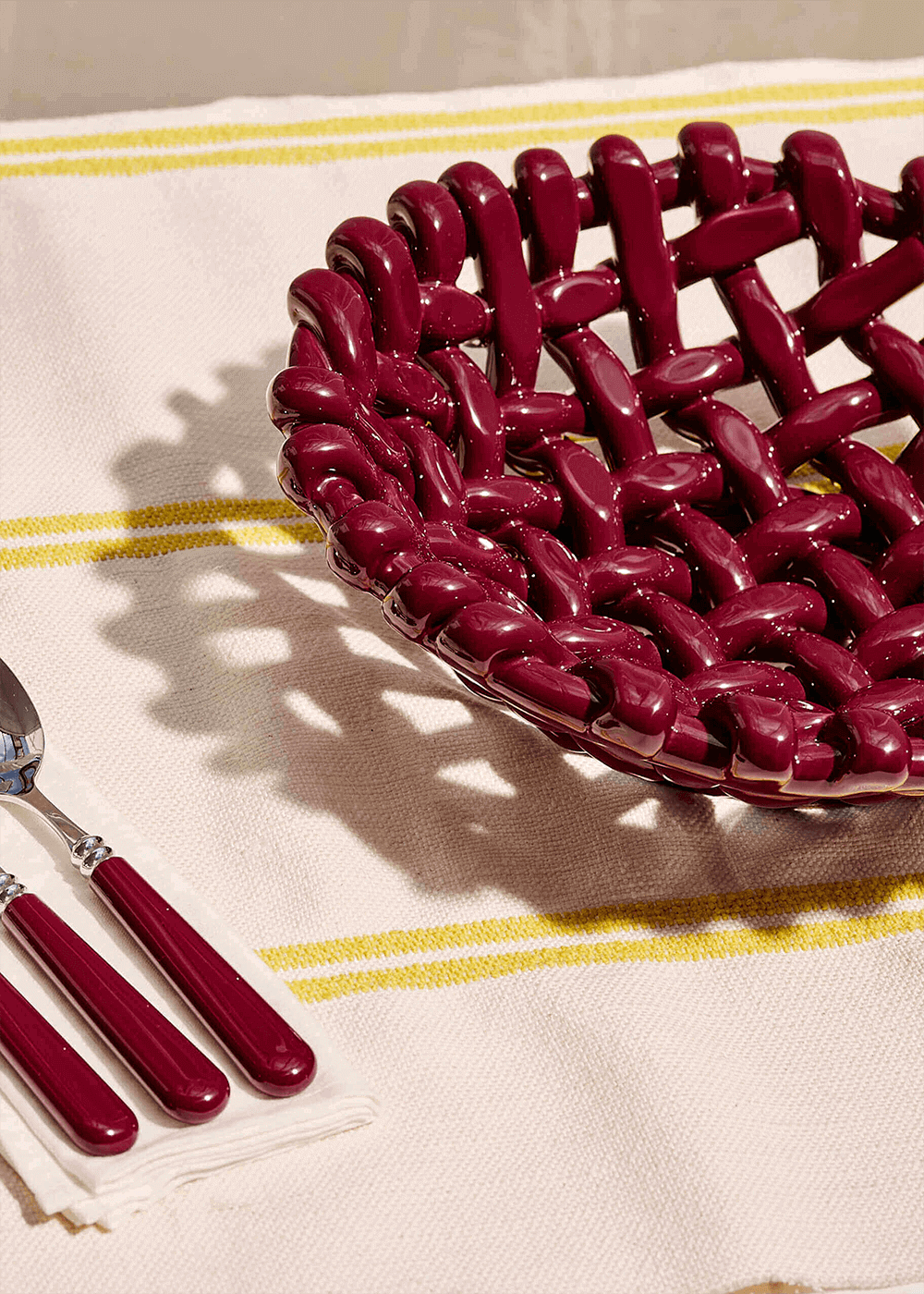 Large Burgundy Basketweave Bowl