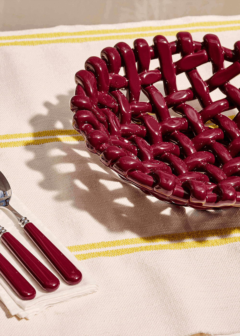 Large Burgundy Basketweave Bowl