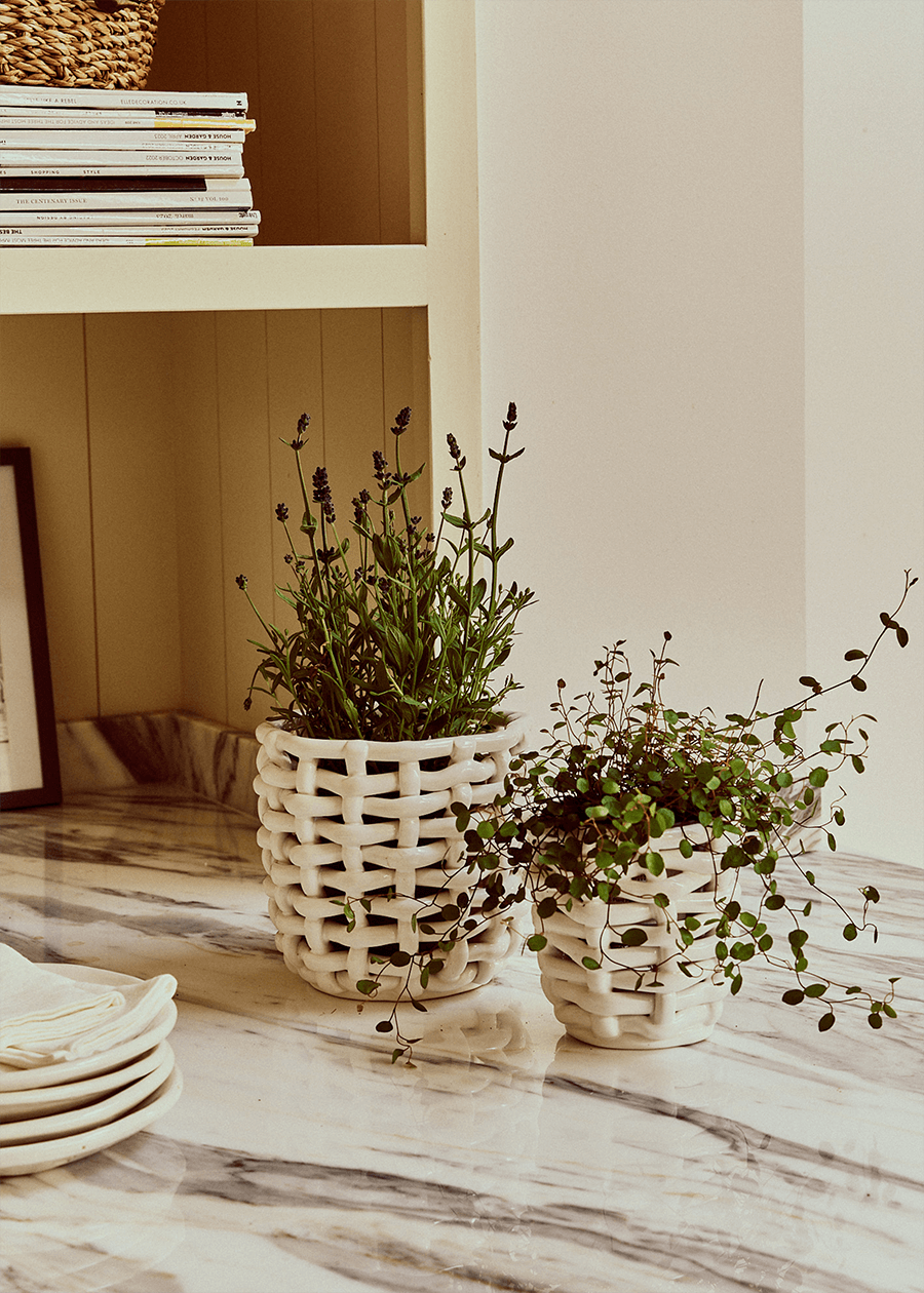 White Basketweave Planter