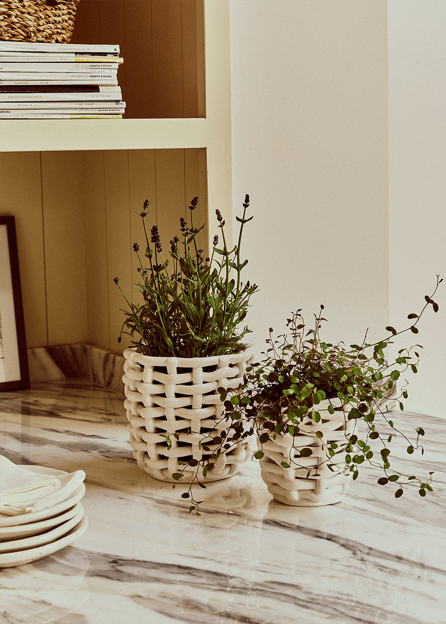 White Basketweave Planter