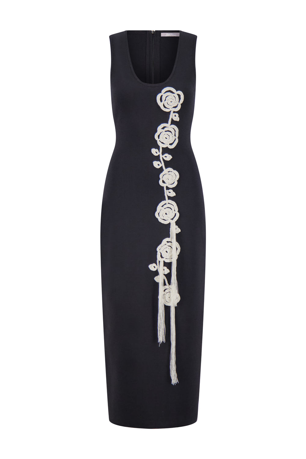 Crochet Applique Knit Dress in Black