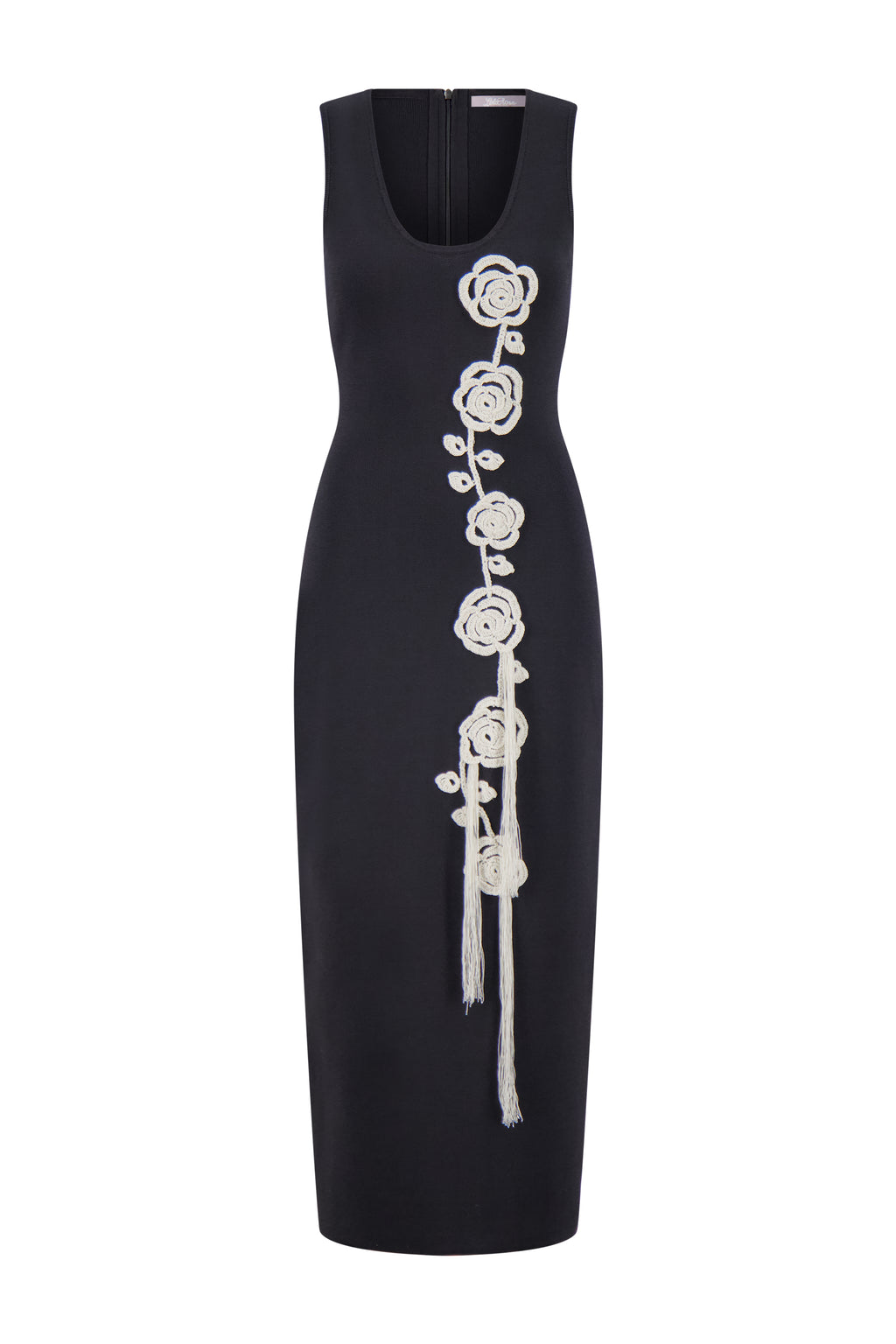 Crochet Applique Knit Dress in Black