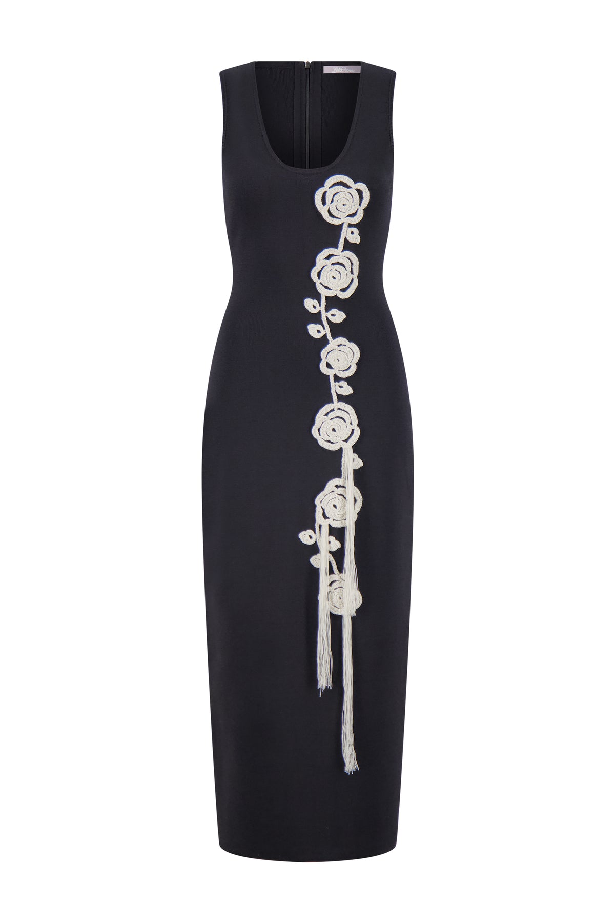 Crochet Applique Knit Dress in Black