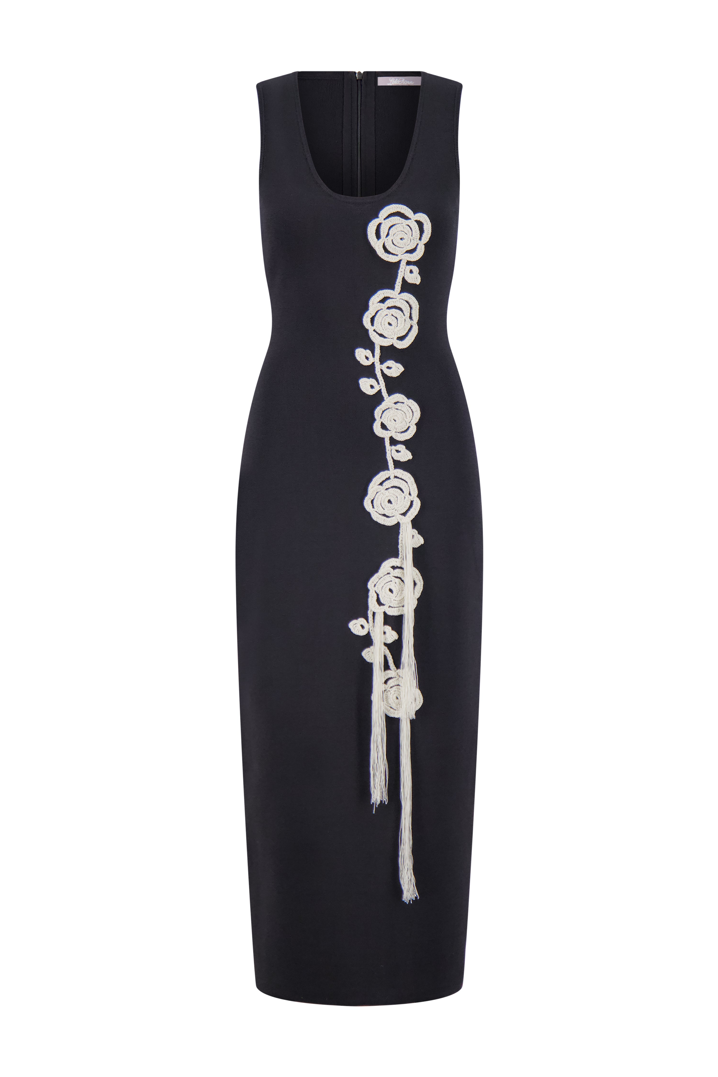 Crochet Applique Knit Dress in Black