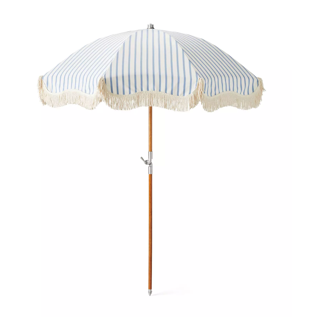 Beach Umbrella in Tide Stripe Coastal Blue