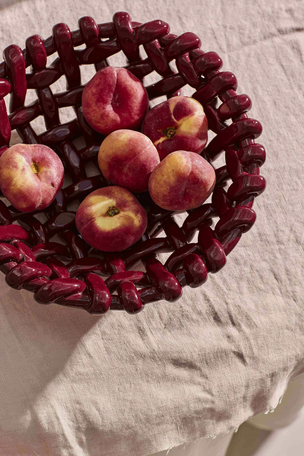 Large Burgundy Basketweave Bowl