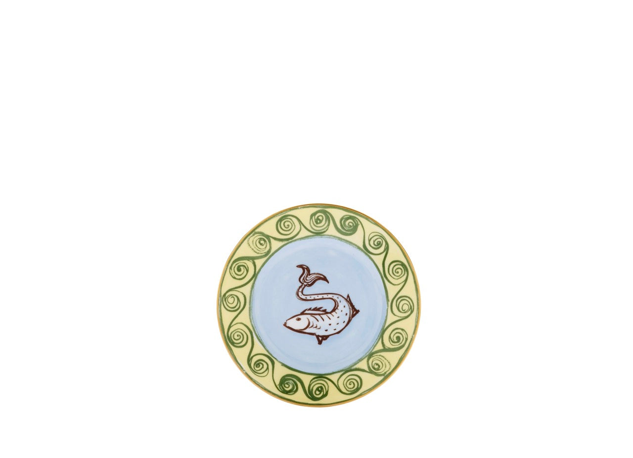 Ill Viaggio Di Nettuno Bread Plate in Light Blue & Yellow