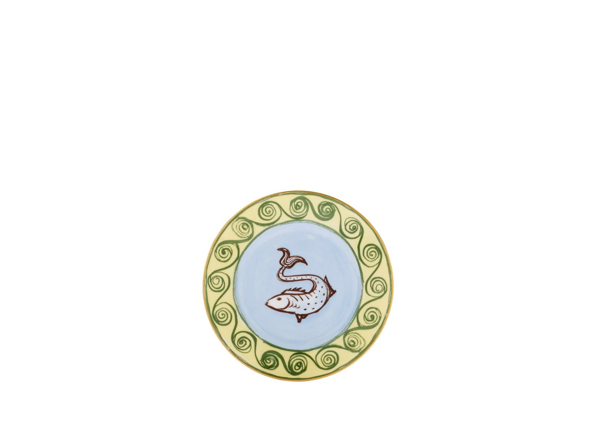 Ill Viaggio Di Nettuno Bread Plate in Light Blue & Yellow