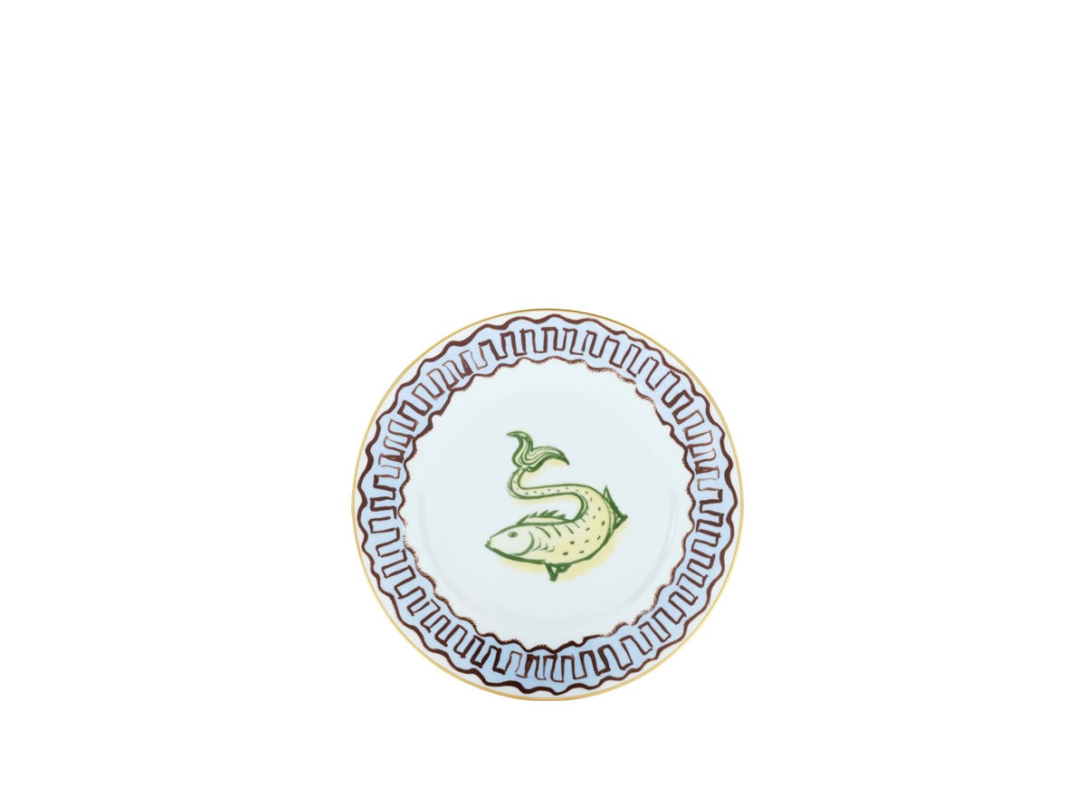 Ill Viaggio Di Nettuno Dessert Plate in Light Blue & Yellow