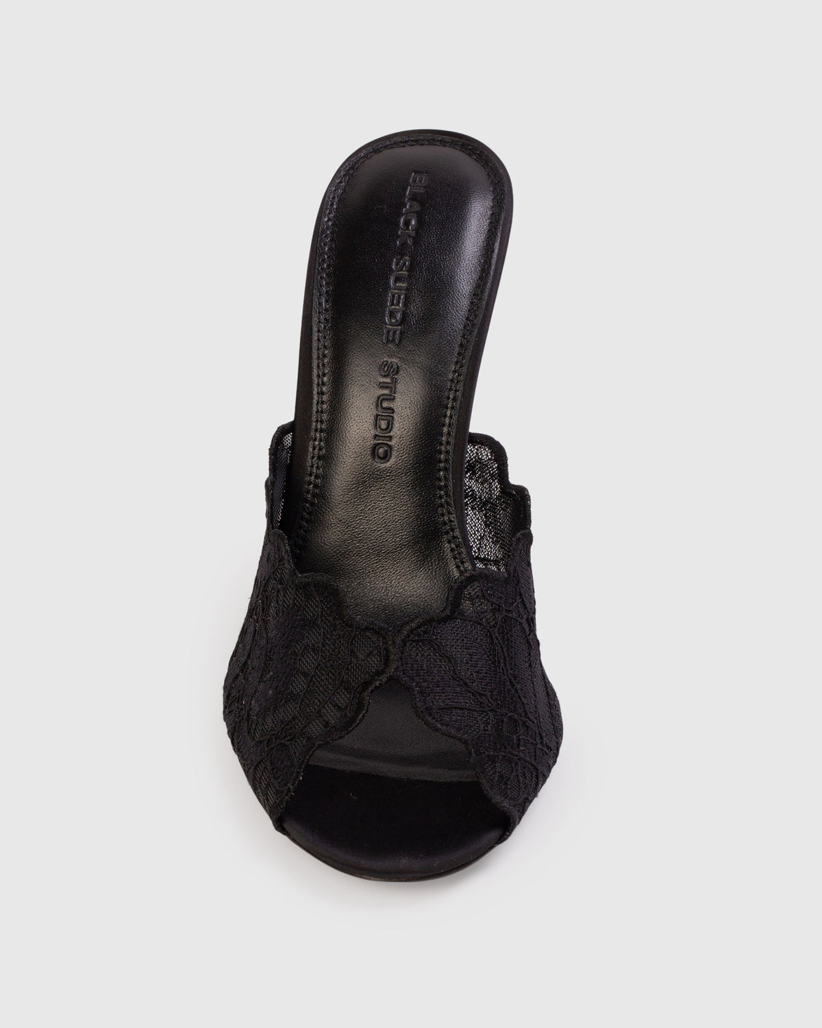 Rhys 100 Mule in Black Scalloped Paisley Lace
