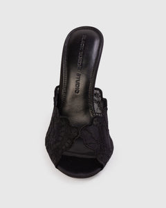 Rhys 100 Mule in Black Scalloped Paisley Lace