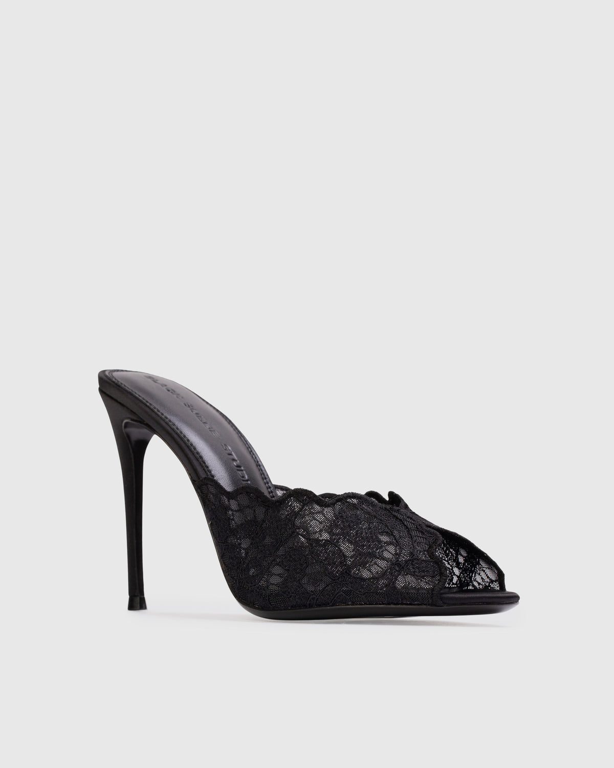 Rhys 100 Mule in Black Scalloped Paisley Lace