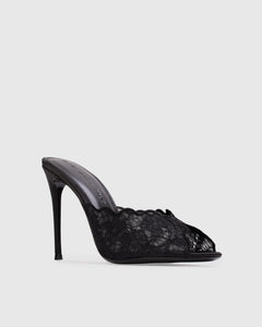 Rhys 100 Mule in Black Scalloped Paisley Lace