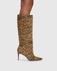 Kath 80 Boot in Camel Dotted Cheetah Pony Hair