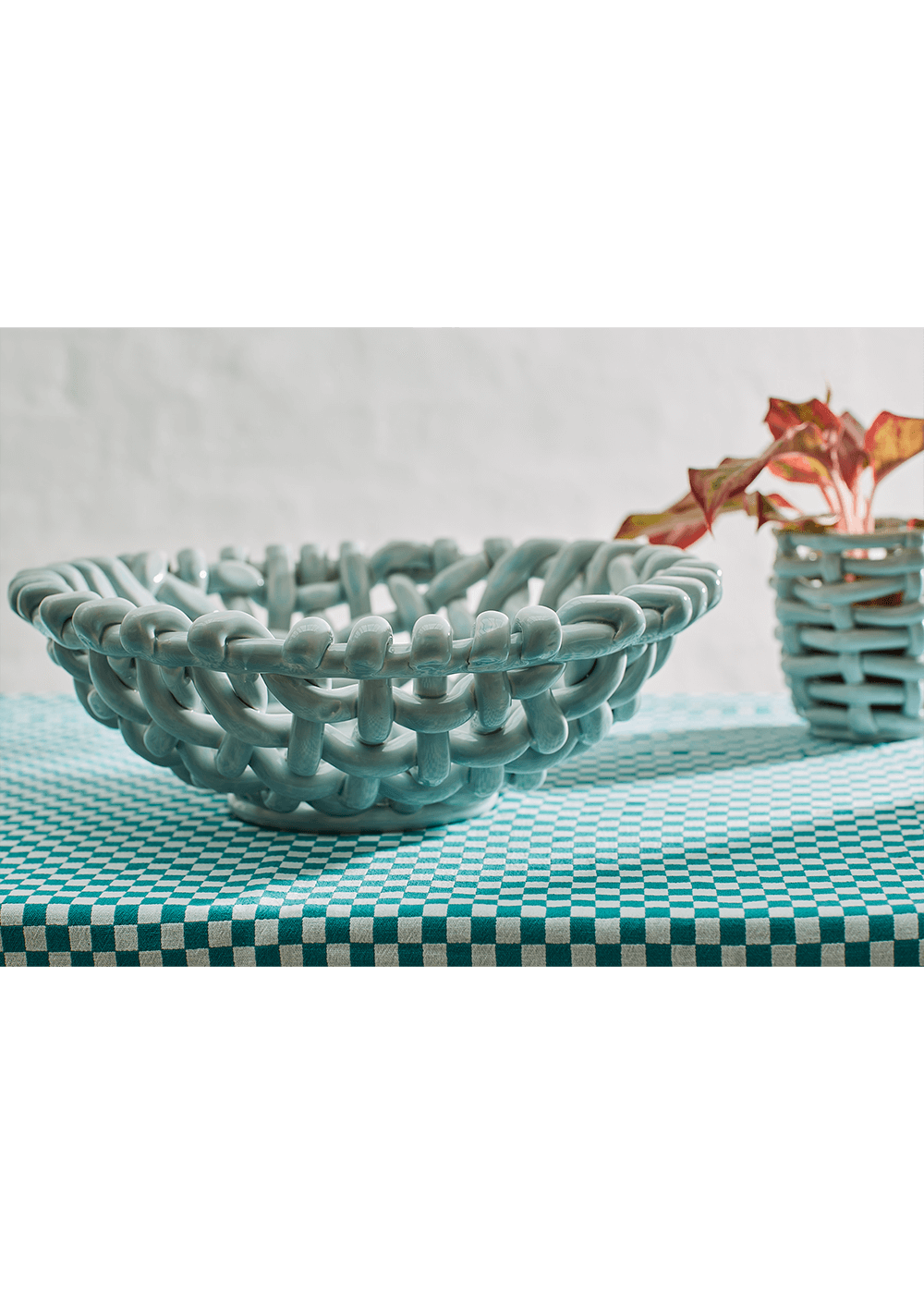 Large Sky Blue Basketweave Bowl