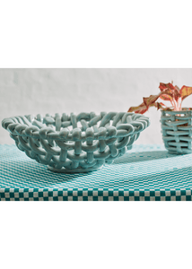 Large Sky Blue Basketweave Bowl
