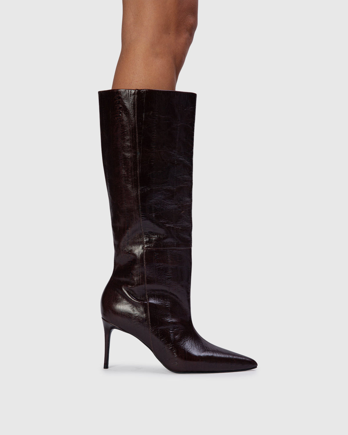 Kath 80 Boot in Brown Eel Printed Leather