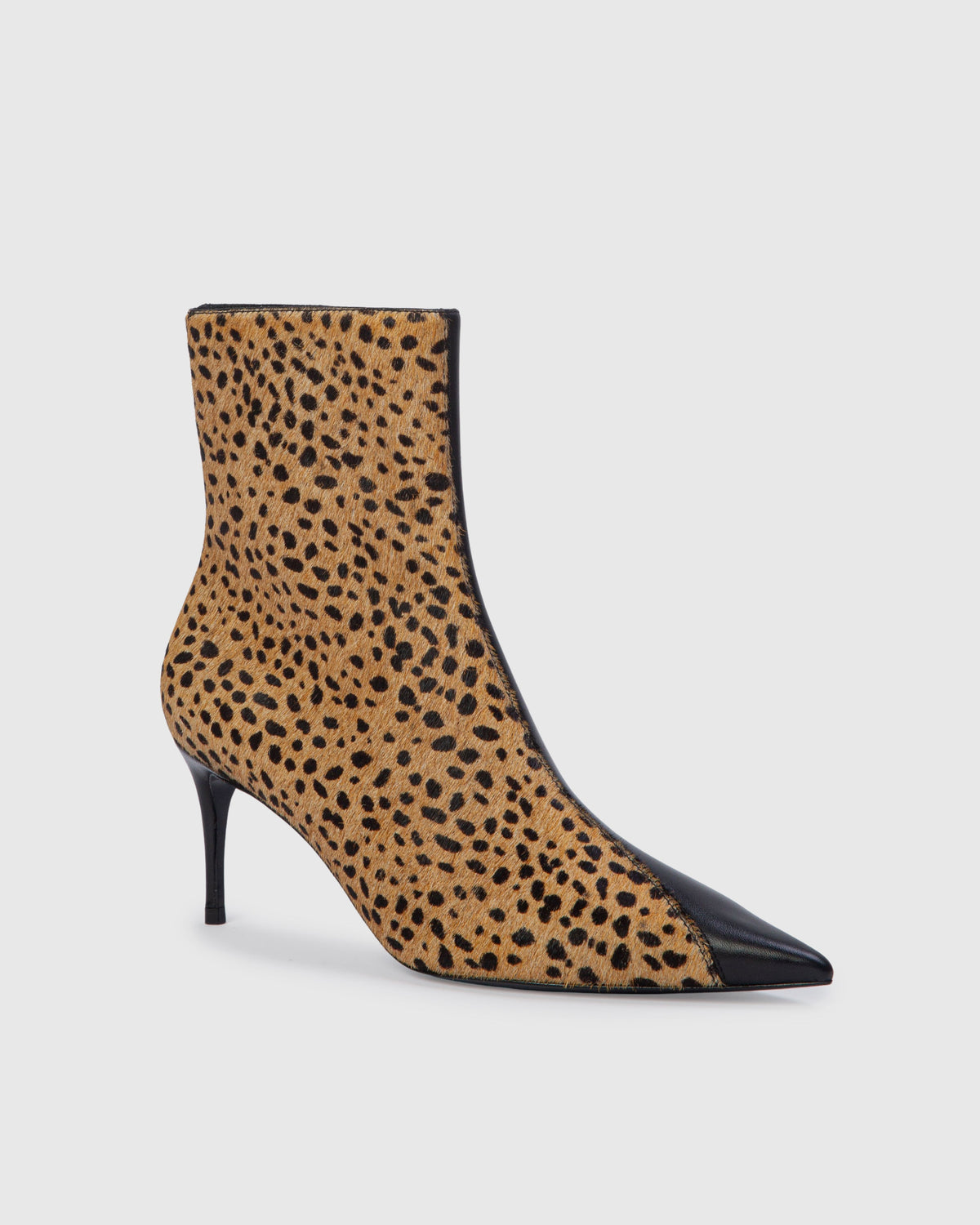 Oblika 70 Boot in Camel Dotted Cheetah Pony Hair / Black Leather Mix