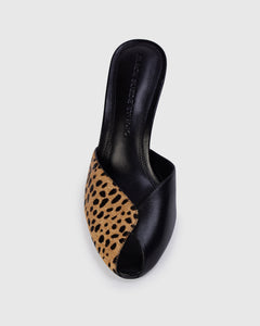 Noa 70 Mule in Camel Dotted Cheetah Pony Hair / Leather Mix
