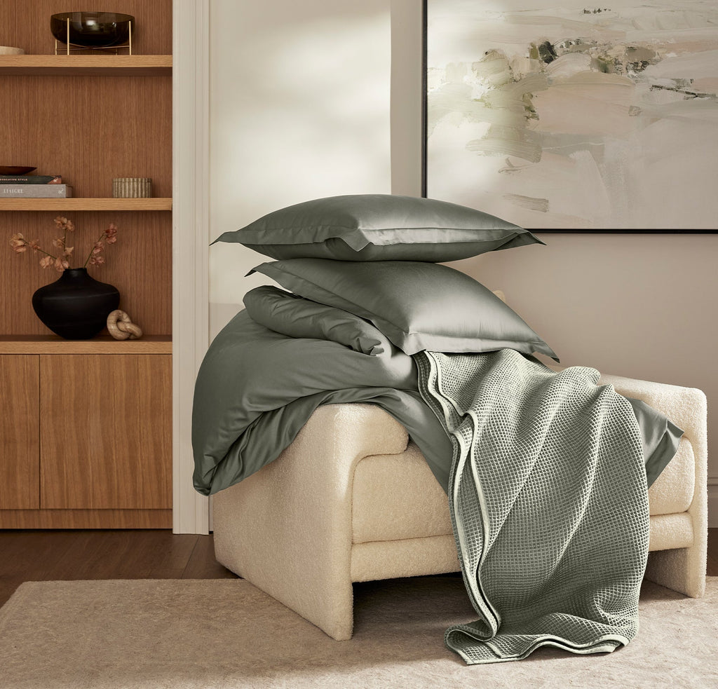 Percale Hemmed Duvet Set in Juniper