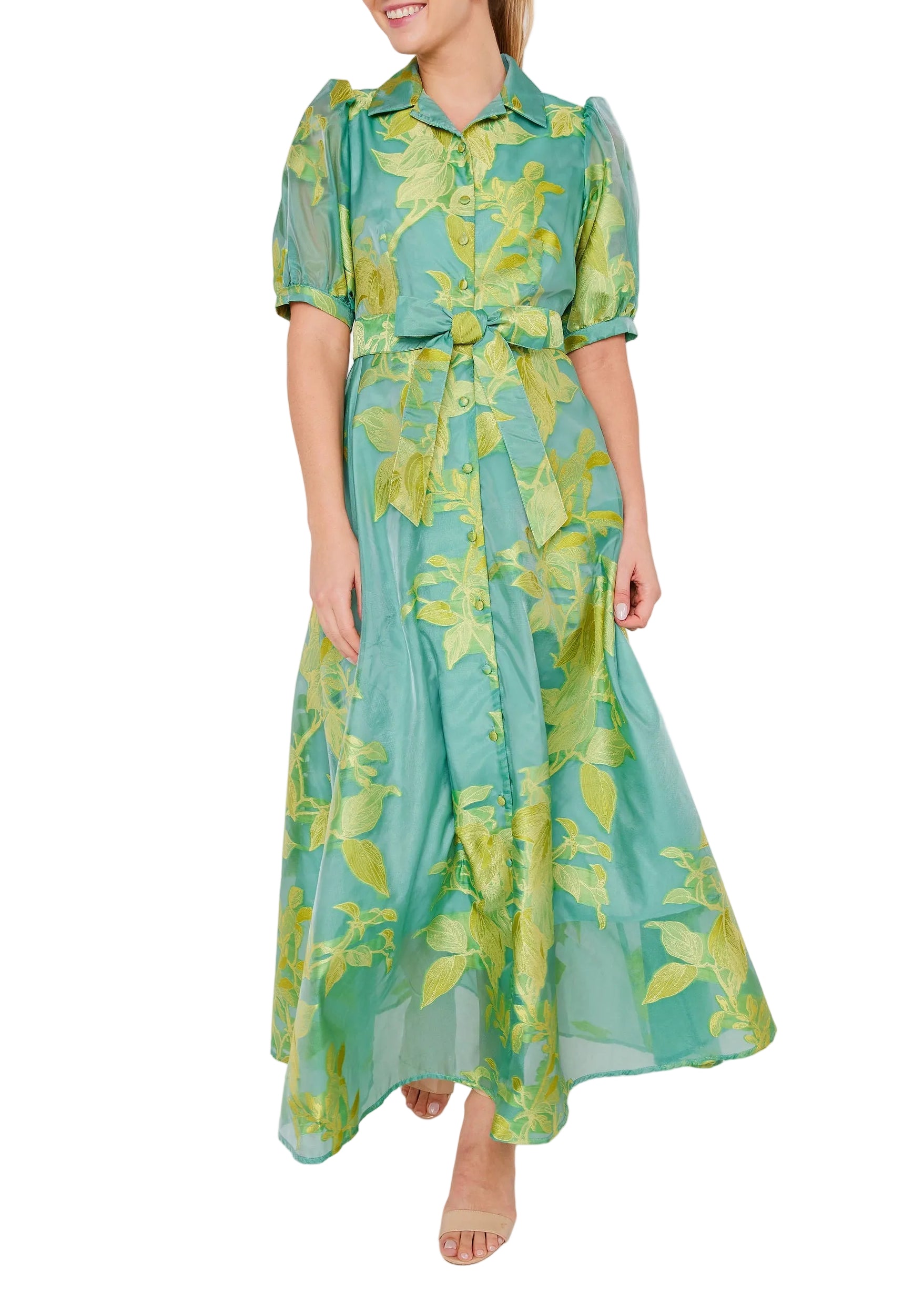 Charlotte Gown Teal Leaf Organza