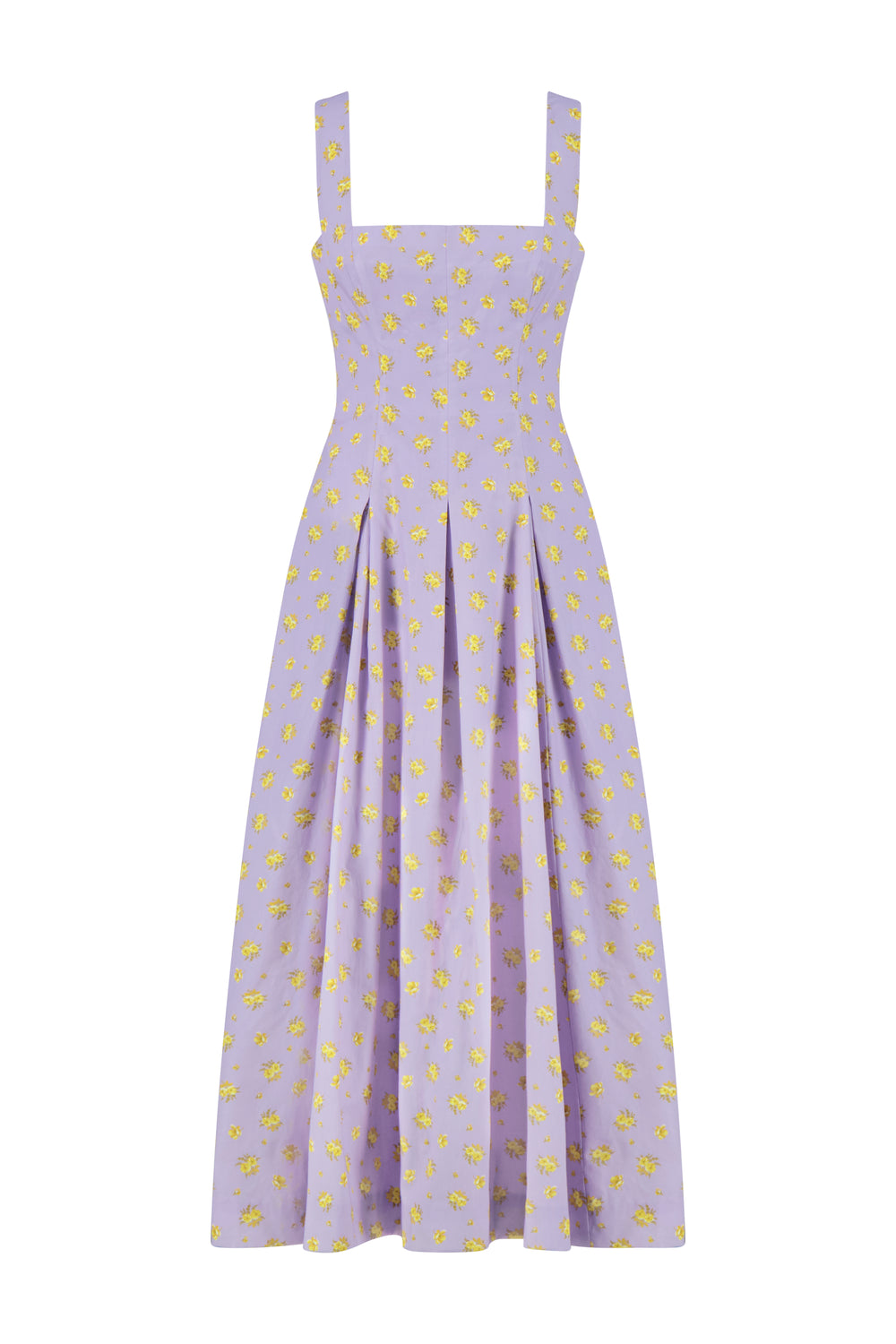 Floral Printed Cotton Caitlin Dress in Lavender/Sunflower