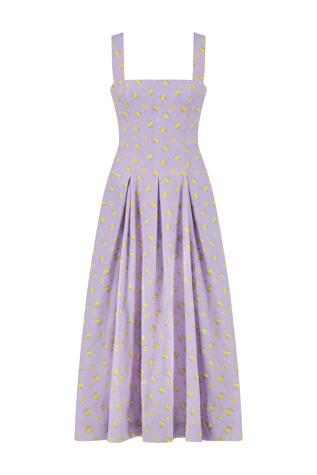 Floral Printed Cotton Caitlin Dress in Lavender/Sunflower