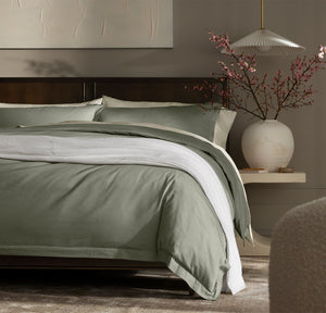 Percale Hemmed Duvet Set in Sageleaf