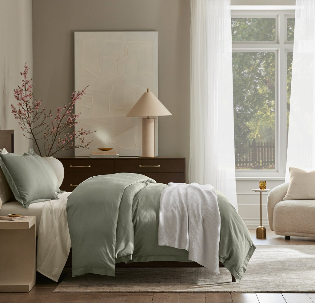 Percale Hemmed Duvet Set in Sageleaf