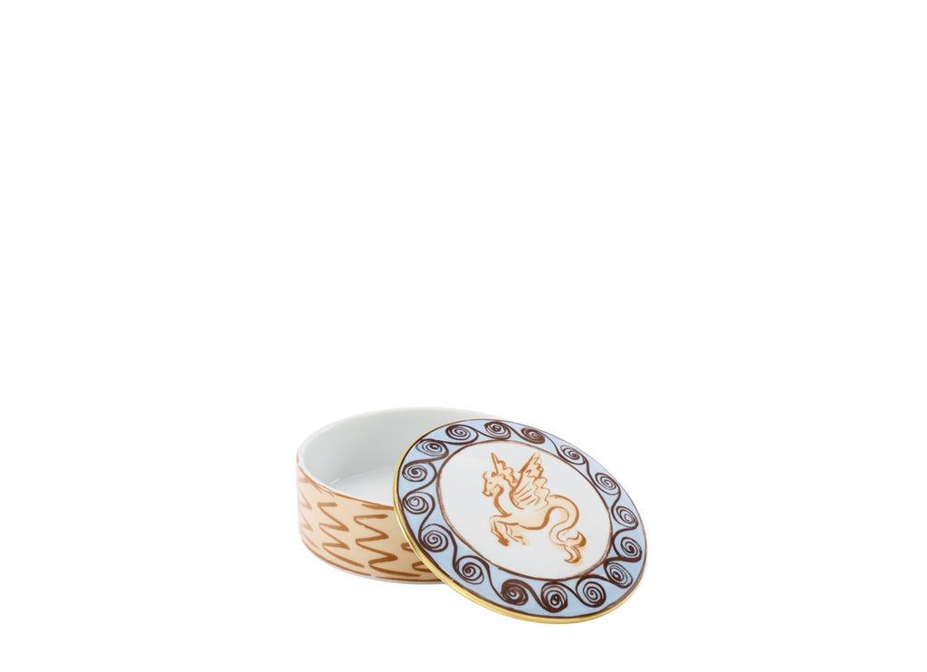 Ill Viaggio Di Nettuno Round Box with Cover in Brown & Light Blue