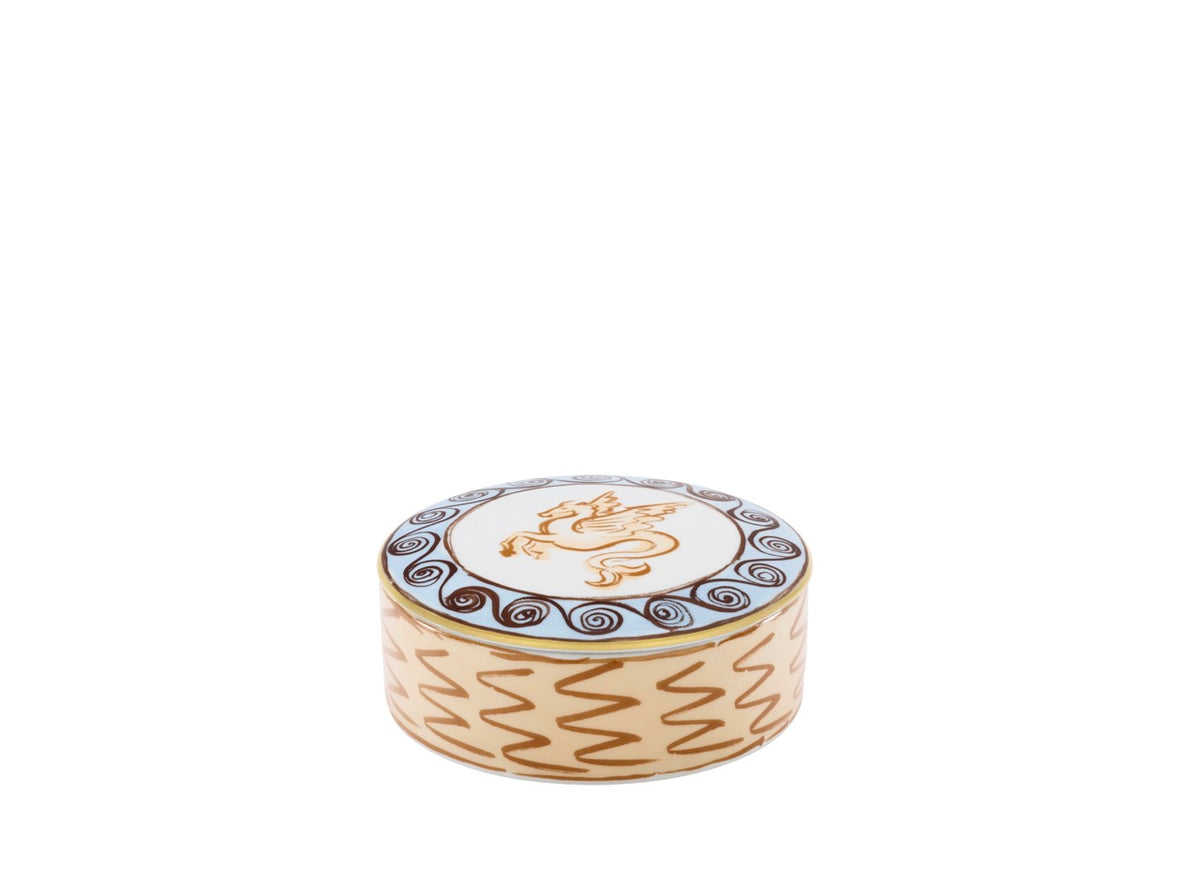 Ill Viaggio Di Nettuno Round Box with Cover in Brown & Light Blue